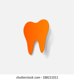 realistic paper sticker: tooth. Isolated illustration icon