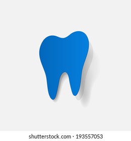 realistic paper sticker: tooth. Isolated illustration icon