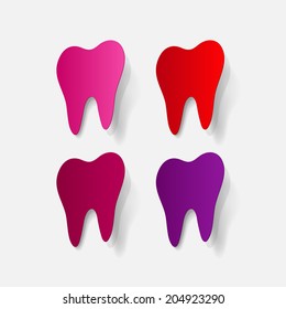 realistic paper sticker: tooth. Isolated illustration icon