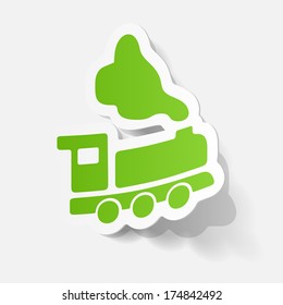 realistic paper sticker: train. Isolated illustration icon