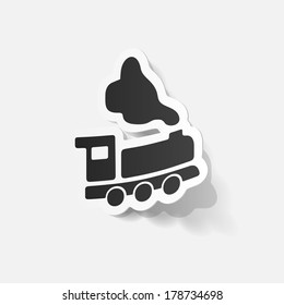 realistic paper sticker: train. Isolated illustration icon