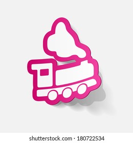 realistic paper sticker: train. Isolated illustration icon