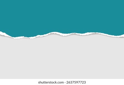 Realistic paper tear design featuring teal and light gray layers with irregular torn edges, minimal style and depth for banners, headers, or creative templates.