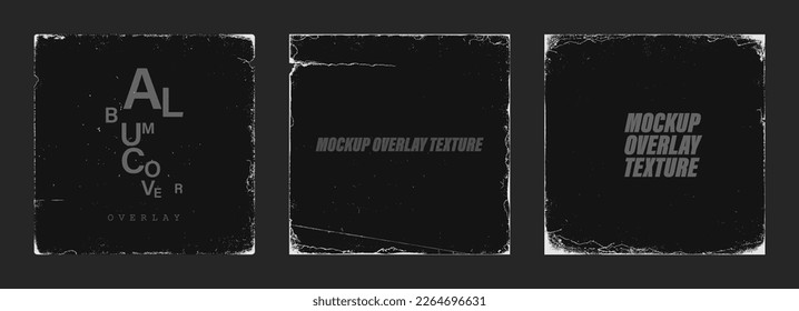 Realistic paper texture for album cover, overlay texture with worn edges and damage - scratches, torn, grainy outline. Album cover old effect for cd, vinyl. Overlay stamps collection, vintage effect. - Shutterstock ID 2264696631