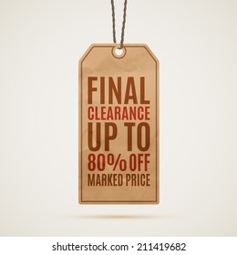 Realistic paper vintage price tag. Label. Sale. Vector illustration