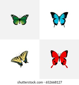 Realistic Papilio Ulysses, Birdwing, Sangaris And Other Vector Elements. Set Of Moth Realistic Symbols Also Includes Malachite, Julia, Green Objects.