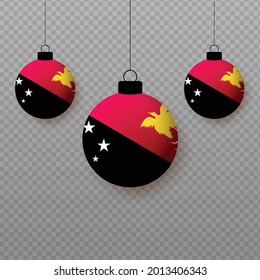 Realistic Papua New Guinea Flag with flying light balloons. Decorative elements for national holidays.