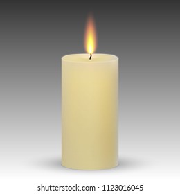 realistic paraffin burning candle isolated on white background.