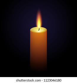 realistic paraffin burning candle isolated on black