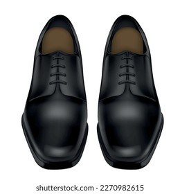 Realistic pare of black shiny leather male shoes isolated at white background vector illustration