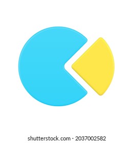 Realistic pareto pie chart 3d icon. Blue circle is 80 percent business achievement and yellow is 20 percent profitability. Economic and social infographic formula. Realistic isolated vector