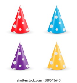 Realistic Party hat set. Collection 3d vector illustration isolated on white background. Vector illustration.