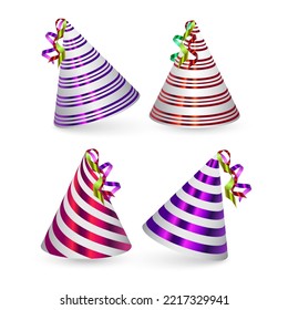 El vector de sombreros partidarios realistas se aisló en el fondo blanco. Ilustración de sombrero de color para la celebración del cumpleaños de la fiesta