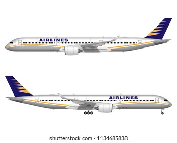 realistic passenger airplane. side view.