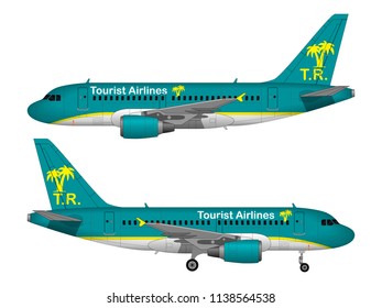realistic passenger airplane. side view.