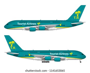 realistic passenger airplane. side view.