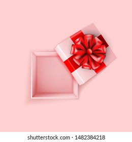 Realistic Pastel Color Square Open Gift Box With Red Bow. EPS10 Vector