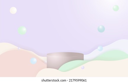 Realistic pastel vector background with paper origami waves and cute bubbles. Editable Vector in EPS 10. Perfect for product displays and design backgrounds. 