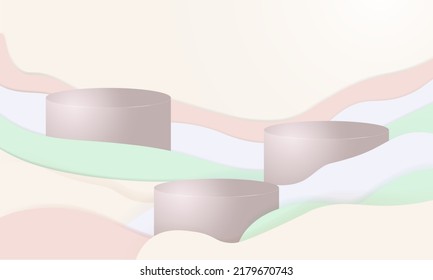 Realistic pastel vector background with paper origami waves and cute bubbles. 3D rendered podiums. Editable Vector in EPS 10. Perfect for product displays and design backgrounds.