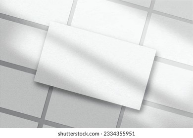 Realistic pattern elegant and minimalist white blank business card mockup powerpoint presentation . 3D vector illustration. Windows shadow and leaves overlay on isolated background.