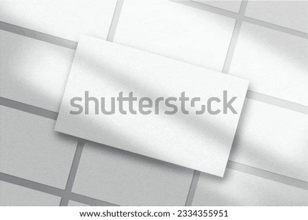 Realistic pattern elegant and minimalist white blank business card mockup powerpoint presentation . 3D vector illustration. Windows shadow and leaves overlay on isolated background.