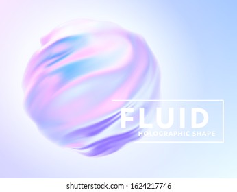 Realistic pattern with holographic 3d shape on blue background for banner design. Fluid shape Rainbow background. Design template. Fluid holographic pattern. Vector illustration EPS10