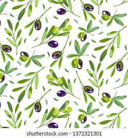 A realistic pattern of olives and olive branches
