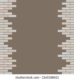 Realistic pattern. Seamless vertical pattern, grey brick wall on dark background. Colorful background. Gray brick texture with copy space. Border, frame for any text.