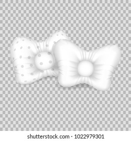 Realistic pattern template of white pillow. Empty white pillow of unusual round shape layout, mockup, home interior bed room, sleeping accessories, on transparent background. Vector illustration.