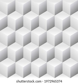 Realistic pattern, white cubes, 3D geometric pattern, white background vector design. Vector illustration