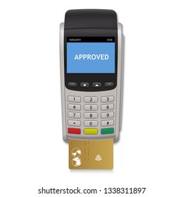 Realistic Payment Terminal. POS machine with Credit Card 