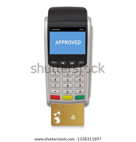 Realistic Payment Terminal. POS machine with Credit Card 