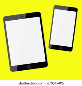 Realistic PC tablet on a yellow background. Phone icon. Vector illustration. EPS.
