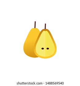 Realistic  pear fruit intact and sliced on white background