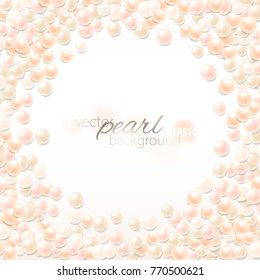 Realistic pearl background. Light backdrop with copy space in the center. Fashionable chic template. Vector illustration.