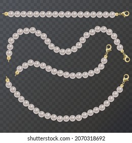 Realistic pearl bead chain. pearl necklace on dark background, vector format