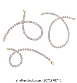 Realistic pearl bead chain. pearl necklace on dark background, vector format