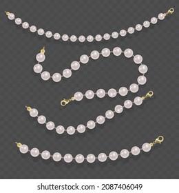 Realistic pearl bead chain. pearl necklace on dark background, vector format