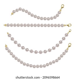 Realistic pearl bead chain. pearl necklace on white background, vector format