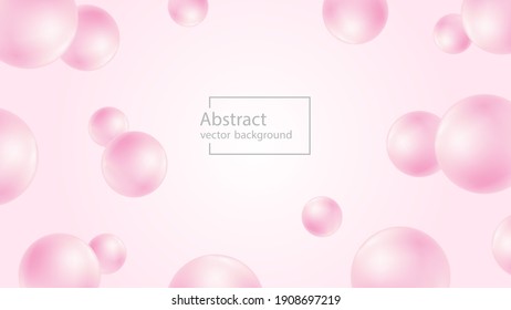 Realistic pearl beads or balls on soft pink background. Abstract delicate banner with copy space, 3d effect. Vector for web design, advertising poster, sale banner, beauty sphere, spa illustration.