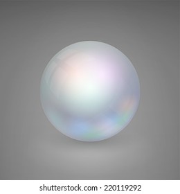 Realistic pearl isolated on gray background. Vector illustration.