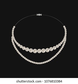 Realistic pearl necklace isolated on black background. Vector illustration, EPS10.