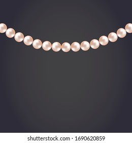 Realistic pearl necklace on dark background, vector illustration.