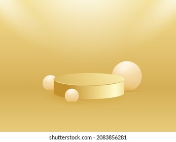 Realistic pearl and round gold podium studio spotlight