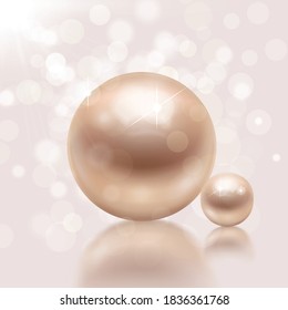 Realistic pearls background with composition of flare lights blurred specks with big and small pearl beads vector illustration 