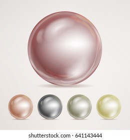 Realistic Pearls Isolated Vector. Set 3d Shiny Oyster Pearl Ball For Luxury Accessories. Sphere Shiny Sea Pearl Illustration