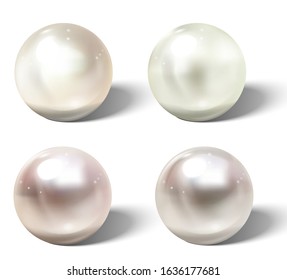 Realistic pearls set isolated on white background