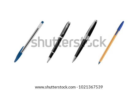 Realistic pen set isolated on white background