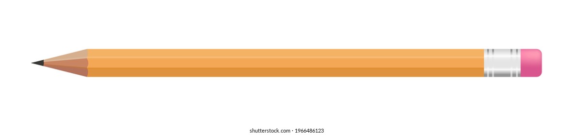 Realistic pencil for decoration design. Wooden yellow pencil isolated on white background. Vector illustration.