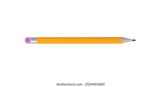 Realistic pencil with eraser on head vector mockup isolated on white background. Realistic Pencil with Eraser Head Vector | Classic Yellow Pencil Mockup Isolated on White Background